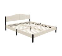 ML-Design Lit Rembourré 160x200 cm, Cadre de Lit Double avec Sommier à Lattes et Têtière, Capitonné en Tissu de Lin Beige, Structure Stable en Acier, Mobilier pour Chambre à Coucher, Montage Simple