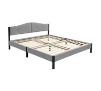 ML-Design Lit Rembourré 160x200 cm, Cadre de Lit Double avec Sommier à Lattes et Têtière, Capitonné en Tissu de Lin Gris, Structure Stable en Acier, Mobilier pour Chambre à Coucher, Montage Simple