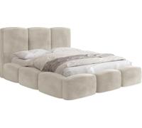 Lit Rembourré 160x200 Coffre avec Rangement - Capitonné Beige en Tissu Velours - Double Moderne avec Tête De Lit - Cadre De Lit avec Sommier à Lattes - Adulte - Harmony - Crème
