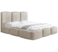 Lit Rembourré 160x200 Coffre avec Rangement - Capitonné Crème en Tissu Bouclette - Double Moderne avec Tête De Lit - Cadre De Lit avec Sommier à Lattes - Adulte - Harmony - Beige