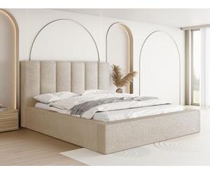 Lit Rembourré 160x200 Coffre avec Rangement - Capitonné Crème en Tissu Bouclette - Double Moderne avec Tête De Lit - Cadre De Lit avec Sommier à Lattes - Adulte - Amira - Beige