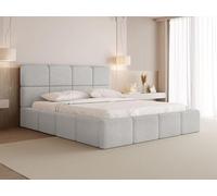 Lit Rembourré 160x200 Coffre avec Rangement - Capitonné en Tissu Boucle Gris - Double Adulte Moderne avec Tête De Lit - Cadre De Lit avec Sommier à Lattes - Tivio - Gris