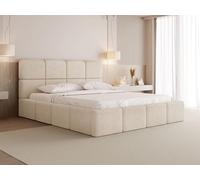 Lit Rembourré 180x200 Coffre avec Rangement - Capitonné Crème en Tissu Bouclette - Double Adulte Moderne avec Tête De Lit - Cadre De Lit avec Sommier à Lattes - Tivio - Beige
