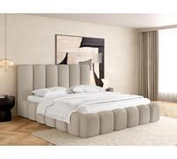 Lit Rembourré 180x200 Coffre avec Rangement - Capitonné Crème en Tissu Bouclette - Double Moderne avec Tête De Lit - Cadre De Lit avec Sommier, sans Matelas - Serenity - Crème