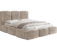 Lit Rembourré 180x200 Coffre avec Rangement - Capitonné Crème en Tissu Velours - Double Moderne avec Tête De Lit - Cadre De Lit avec Sommier à Lattes - Adulte - Harmony - Beige
