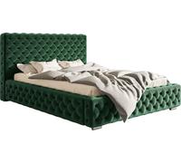 Lit rembourré 200x200 cm Adonis - Lit Chesterfield avec coffre de lit & sommier à lattes - Tissu velours, style glamour - Lit de chambre double (Vert - Amor Velvet 4311)