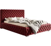 Lit rembourré 200x200 cm Adonis - Lit Chesterfield avec coffre de lit & sommier à lattes - Tissu velours, style glamour - Lit de chambre double (Rose - Amor Velvet 4307)