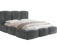Lit Rembourré 200x200 Coffre avec Rangement - Capitonné en Tissu Velours - Double Moderne avec Tête De Lit - Cadre De Lit avec Sommier à Lattes - Adulte - Harmony - Gris