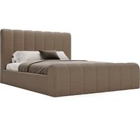 Lit rembourré 200x200 Valetta - Lit double avec tissu bouclé - coffre de lit, sommier à lattes & tête de lit - mousse, lit design, lit du fabricant (Marron - Anthologie 5)
