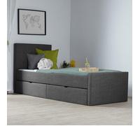 Homestyle4u Lit rembourré 90 x 200 cm gris anthracite, sommier à lattes, 2 coffres