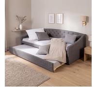 Lit rembourré 90 x 200 cm gris avec coffre de rangement - Lit de jour et lit d'appoint convertible