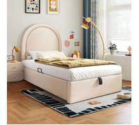 Lit rembourré 90 x 200 cm Lit coffre Lit simple avec dossier pour garçons et filles - Beige
