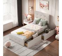 Lit rembourré 90 x 200 cm, lit simple, lit tiroir avec deux tiroirs, lit jeune plat, lit d'appoint, tissu velours, beige Caractéristiques :1. Style classique : Avec son style classique, son surmatelas