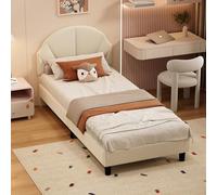 Lit rembourré, 90 x 200 cm, pour fille, avec velours rose, LED, tête de lit réglable, lit simple avec sommier à lattes en bois, cadre de lit pour fille, adolescente (beige)