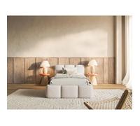 Lit rembourré 90x200 - CLOUDY LOW - avec coffre - Chenille Beige clair