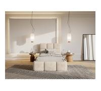 Lit rembourré 90x200 - CLOUDY - Velours Beige clair