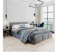 Lit rembourré adulte 160x200 cm - Lit double avec sommier à lattes - Coffre de rangement - Structure de lit en tissu velouté - Gris