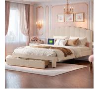 Lit rembourré - AMBIANCE - 140x200cm - Cadre de lit avec Tiroir & Prise USB & Type C - Lit d'enfant avec Tête de lit reglable