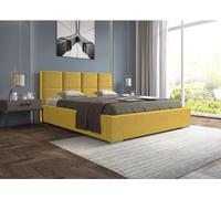Lit rembourré avec housse en velours Axel Lit rembourré avec cadre en bois à 40 lattes, y compris sommier et mécanisme à ressort, Couleur : jaune, Dimension : 180 x 200 cm
