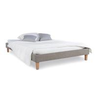 Lit double 140x200 matelas cadre de sommier à lattes rembourré gris Homestyle4u