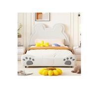 Lit Rembourré Beau Lit D'enfant, 140 X 200 Cm, Forme D'ours. Lit Simple En Velours Doux Pour La Peau, Blanc Multicolore