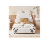 Lit Rembourré Beau Lit D'enfant, 90 X 200 Cm, Forme D'ours. Lit Simple En Velours Doux Pour La Peau, Blanc Multicolore