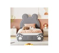 Lit Rembourré Beau Lit D'enfant, 90 X 200 Cm, Forme D'ours. Lit Simple En Velours Doux Pour La Peau, Gris Multicolore