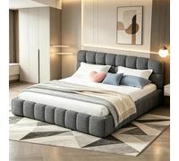 Lit rembourré Bubble 140 x 190 cm avec sommier et dossier doux, lit plat pour invités, lit pour adolescents pour la chambre et la chambre d'amis (sans matelas) (Gris, 140 x 190 cm)