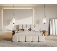 Lit rembourré - CLOUDY - 180x200 cm - beige clair chenille hydrophobe