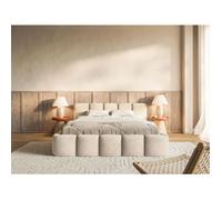 Lit rembourré - Cloudy Low - 140x200 cm - beige clair - avec coffre de rangement - velours hydrophobe