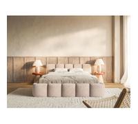 Lit rembourré - Cloudy Low - 160x200 cm - beige - velours hydrophobe