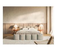 Lit rembourré - Cloudy Low - 160x200 cm - gris-beige - velours hydrophobe