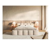 Lit rembourré - Cloudy Low - 200x200 cm - beige clair - velours hydrophobe