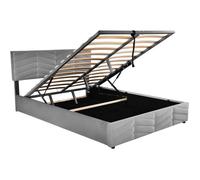 Lit rembourré Double 140x200 cm Sans Matelas Fonction Hydraulique En Velours Style Rayé Continental Tête De Réglable Gris