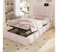 Lit rembourré en velours, lit simple pour enfant, rose, 90 x 200 cm