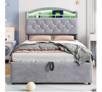 Lit rembourré et coffre simple enfant-design modern-Tissu,sans matelas,gris,90x200 cm-HAUSS SPOLE