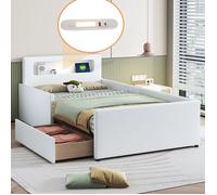 Lit rembourré Lit d'enfant 90*200 cm, Avec veilleuse et prise de charge USB, Avec compartiments de rangement, Éléments latéraux