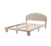 Lit rembourré, Lit double, Lit 2 places avec bandes lumineuses multicolores et tête de lit ondulée, sans matelas, 140×200cm, Blanc+Rose | Aosom France