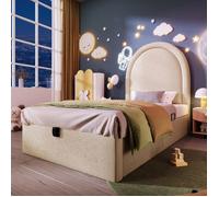 Lit rembourré Lit enfant 90 x 190 cm Lit coffre Lit simple avec dossier pour garçons et filles - Beige