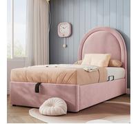 Lit rembourré Lit enfant 90 x 190 cm Lit coffre Lit simple avec dossier pour garçons et filles - rose