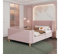 Lit Rembourré, Lit Simple à Baldaquin avec Motif Cosmique, 90 X 200 cm, pour Garçons et Filles, Rose, Velours (sans Matelas)