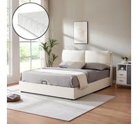 Lit rembourré 'Lunner' lit double avec matelas et coffre de lit 140 x 200 cm Beige