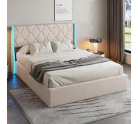Lit rembourré Moderne, éclairage LED, Grand Coffre de Rangement, Structure en pin Massif, Support à Lattes, Montage Facile, Design élégant pour Votre Chambre (140 * 200 cm)