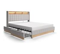 VitaliSpa Lit rembourré Nura, Gris, 160x200 cm avec Matelas