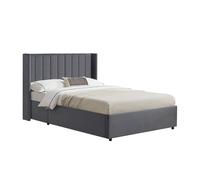 Juskys Lit rembourré Savona 120x200 cm avec Coffre, sommier à Lattes, Housse en Velours, Cadre de lit en Bois, jusqu'à 250 kg, Grande tête de lit, Gris foncé