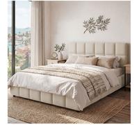 Lit rembourré - TECTAKE - shirley élégant, velours doux, matelassage à caissons, sommier à lattes intégré, 193 x 220 x 93 cm - sable