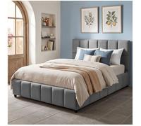 Lit rembourré - TECTAKE - shirley, élégant, velours doux, sommier à lattes, base bois acier, 133 x 220 x 93 cm - gris foncé velours