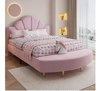 Lit rembourré tête de lit velours banc de lit meme couleur bords mousse souple anti chocs cadre velours contreplaqué rose 140x200 cm