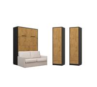 Lit rétractable avec canapé crème et rangements assortis - LOLITA