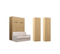 Lit rétractable avec canapé crème et rangements assortis - LOLITA